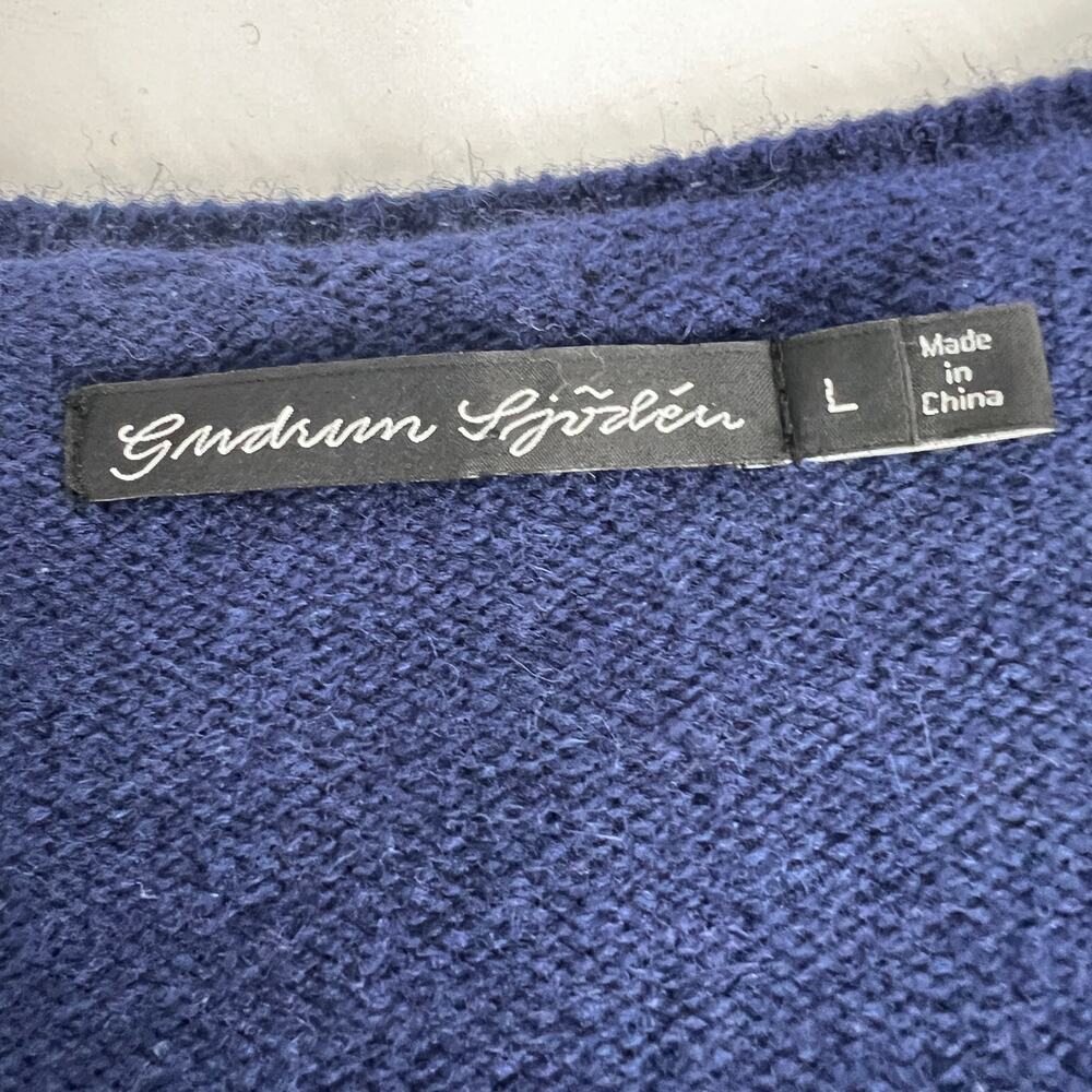 Gudrun Sjorden 100% Wool Button Cardigan Women Large Navy Blue Pockets Crew Neck - Picture 7 of 8
